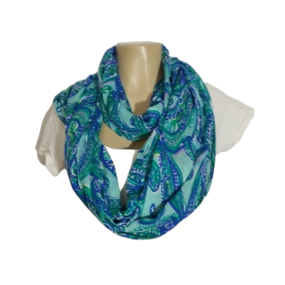 LILY PULITZER INFINITY SCARF BLUE-GREEN PAISLEY - Picture 8 of 9
